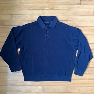 Lyle & Scott Mens XL Navy Blue Long Sleeve Polo Sweatshirt Cotton Pique Knit